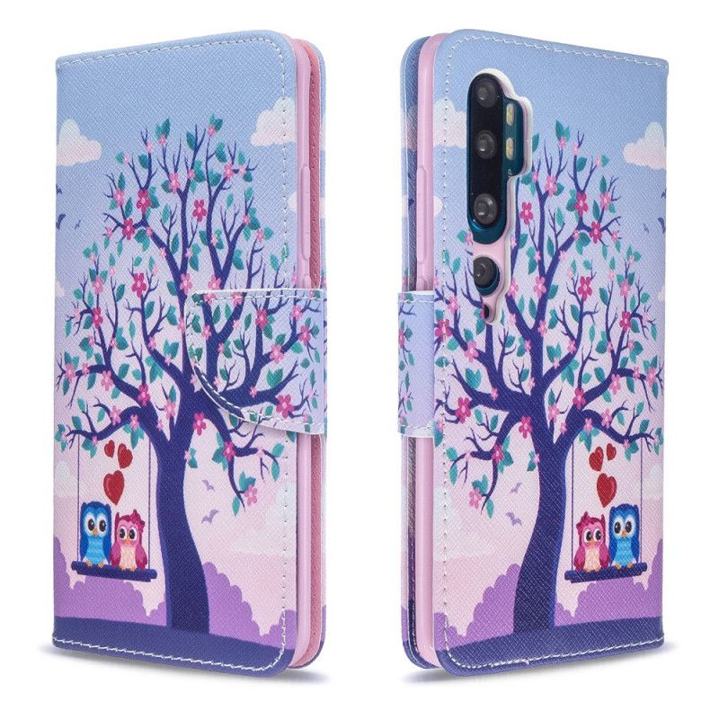 Leren Hoesje voor Xiaomi Mi Note 10 / 10 Pro Uilen Op De Schommel