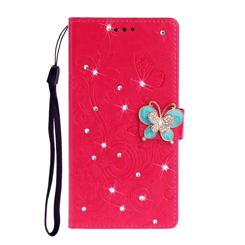 Leren Hoesje Xiaomi Mi Note 10 / 10 Pro Cyaan Magenta Telefoonhoesje Vlinderhanger