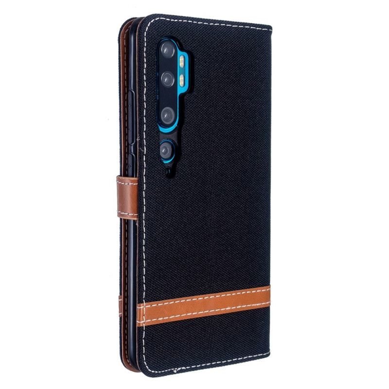 Leren Hoesje Xiaomi Mi Note 10 / 10 Pro Grijs Zwart Telefoonhoesje Stof En Leereffect Met String