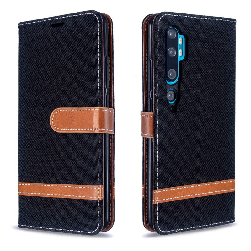 Leren Hoesje Xiaomi Mi Note 10 / 10 Pro Grijs Zwart Telefoonhoesje Stof En Leereffect Met String