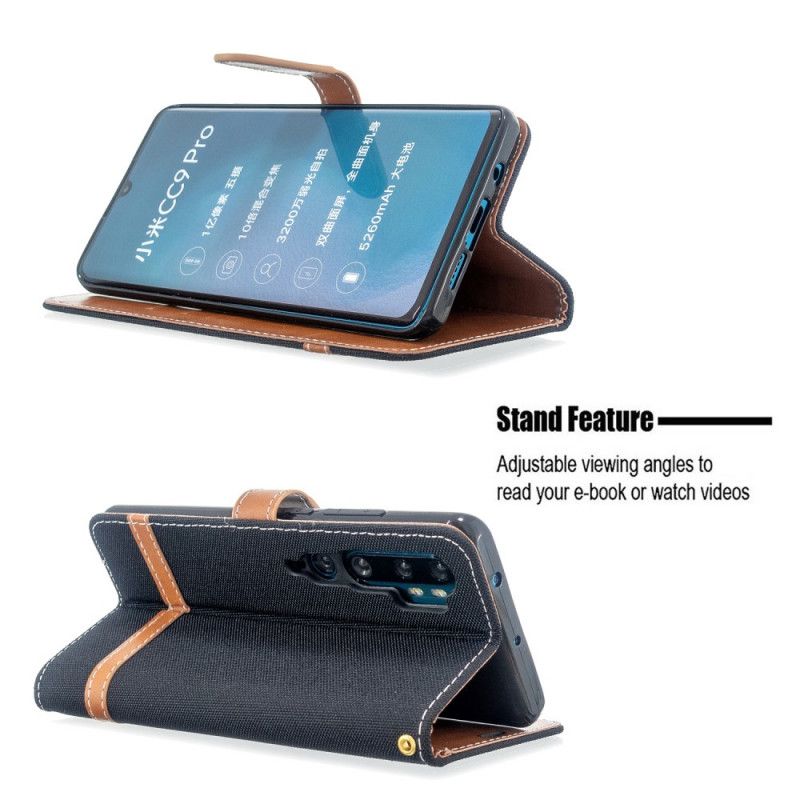Leren Hoesje Xiaomi Mi Note 10 / 10 Pro Grijs Zwart Telefoonhoesje Stof En Leereffect Met String