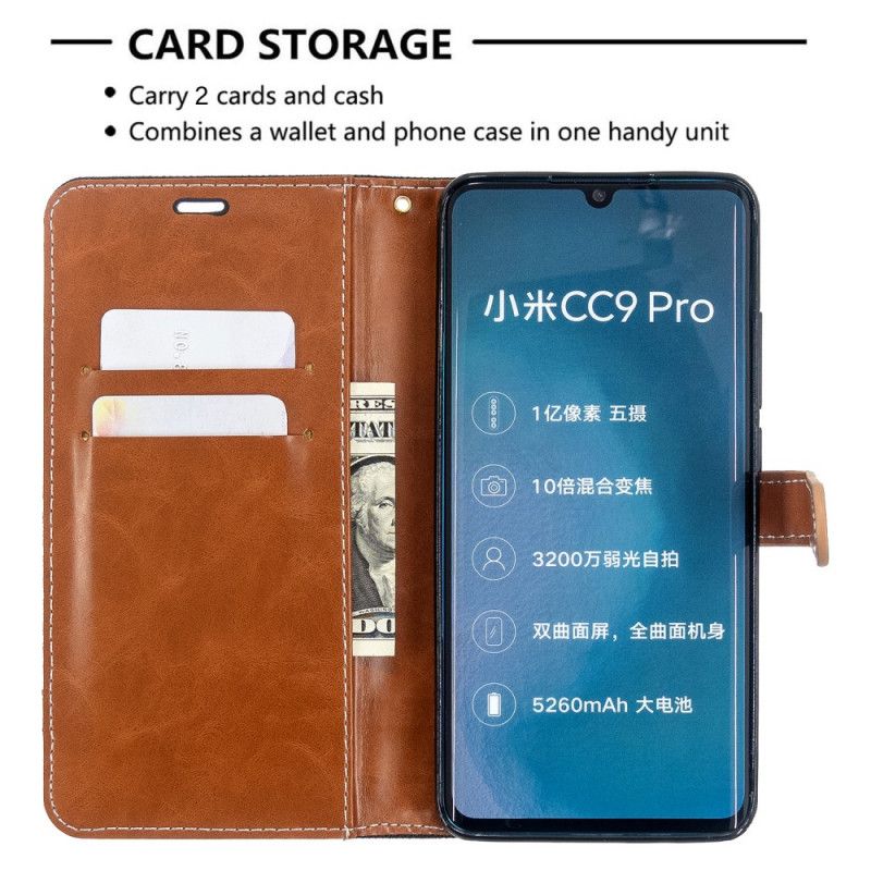 Leren Hoesje Xiaomi Mi Note 10 / 10 Pro Grijs Zwart Telefoonhoesje Stof En Leereffect Met String