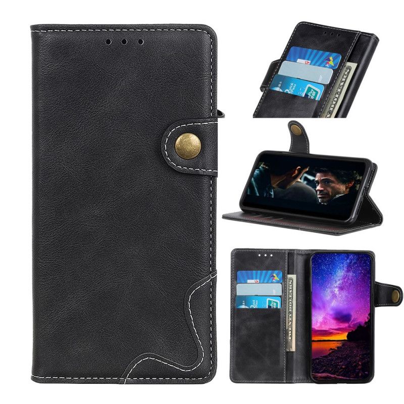 Leren Hoesje Xiaomi Mi Note 10 / 10 Pro Rood Zwart Artistiek Knopen Aannaaien