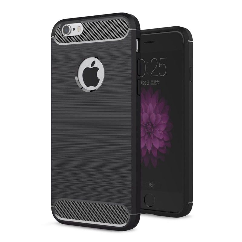 Cover Hoesje iPhone 6 / 6S Plus Grijs Zwart Telefoonhoesje Geborsteld Koolstofvezel