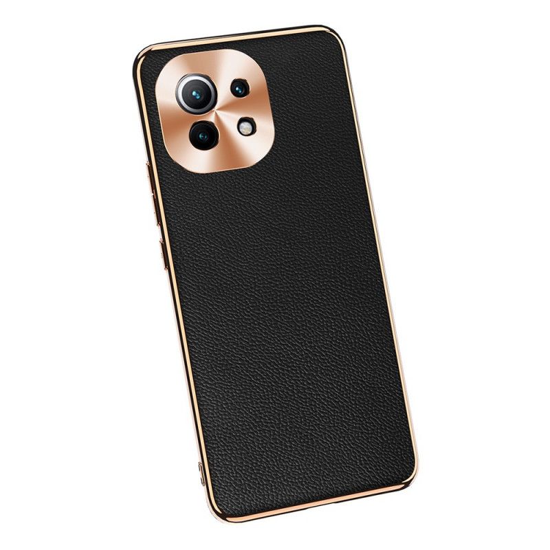 Hoesje voor Xiaomi Mi 11 Rood Zwart Beschermfotomodule Van Echt Leer