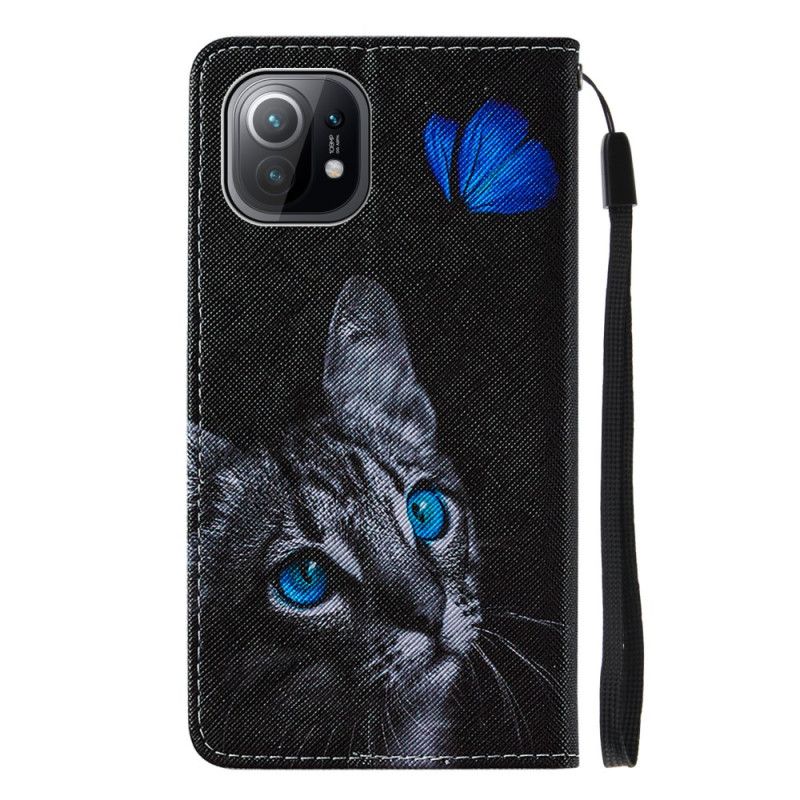 Leren Hoesje Xiaomi Mi 11 Kat En Blauwe Vlinder