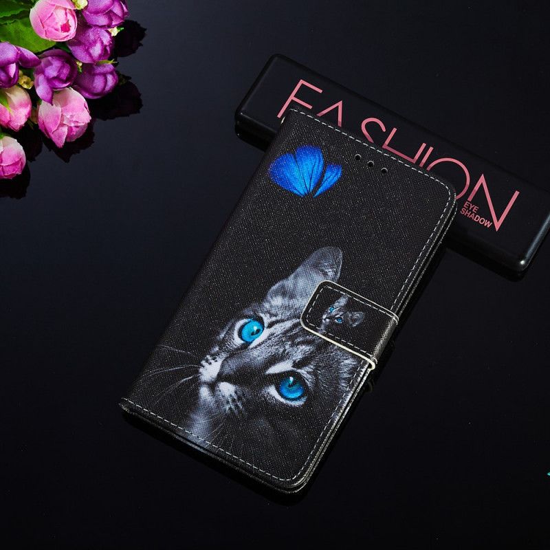 Leren Hoesje Xiaomi Mi 11 Kat En Blauwe Vlinder