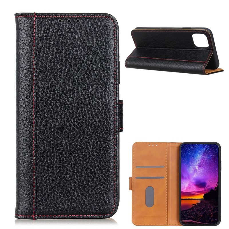 Leren Hoesje Xiaomi Mi 11 Rood Zwart Gestikt Lychee Leereffect