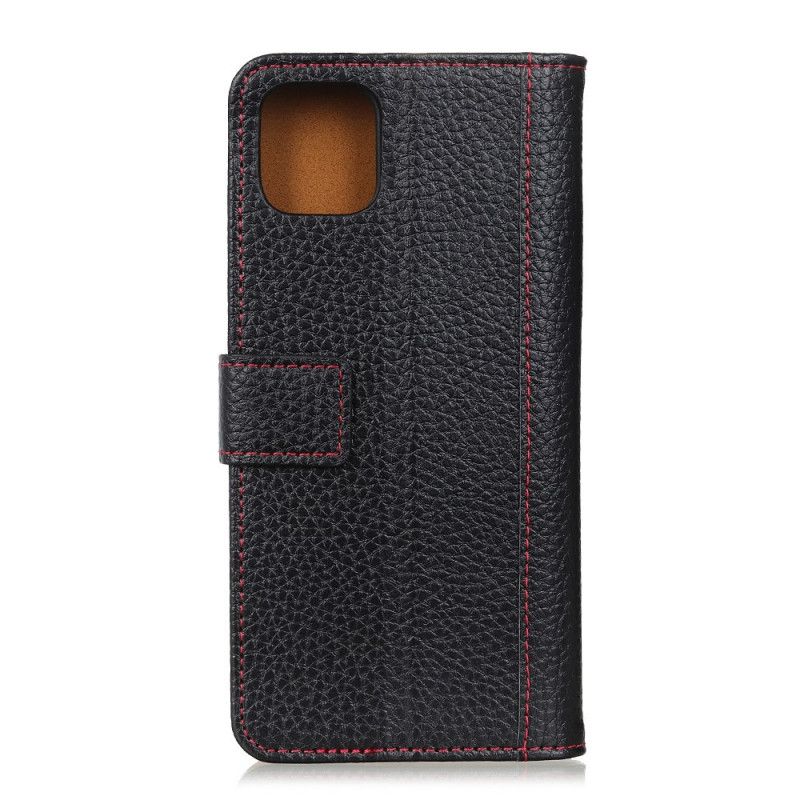 Leren Hoesje Xiaomi Mi 11 Rood Zwart Gestikt Lychee Leereffect