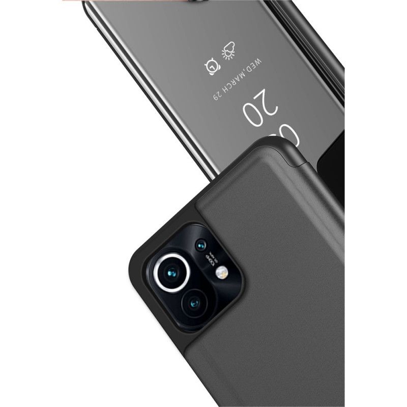 Zichtafdekking Xiaomi Mi 11 Donkerblauw Zwart Spiegel En Kunstleer