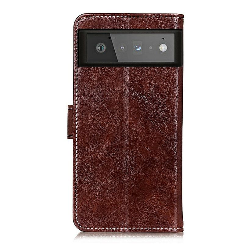 Flip Case Leren Google Pixel 6 Glanzende En Zichtbare Naden