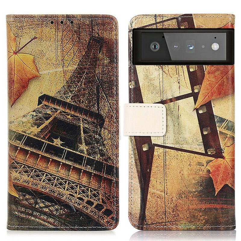 Folio-hoesje Google Pixel 6 Eiffeltoren In De Herfst