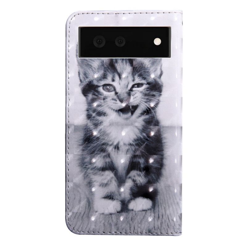 Folio-hoesje Google Pixel 6 Telefoonhoesje Zwart-witte Kat