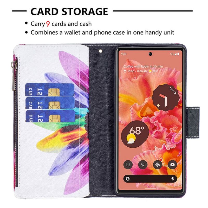 Leren Hoesje Google Pixel 6 Bloemzak Met Rits Bescherming Hoesje