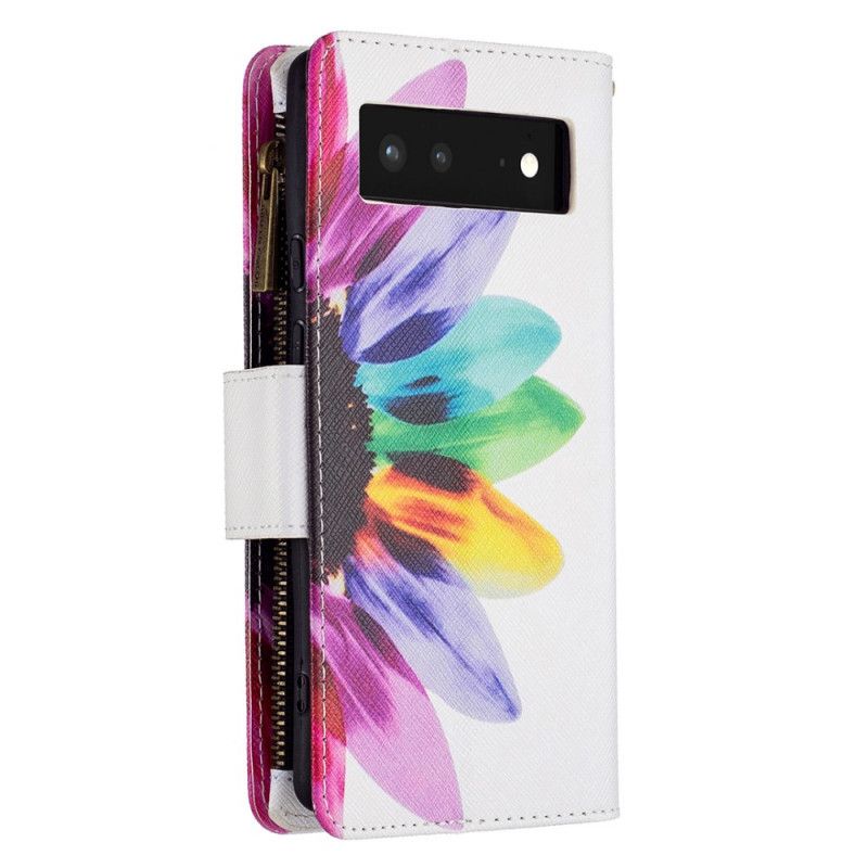 Leren Hoesje Google Pixel 6 Bloemzak Met Rits Bescherming Hoesje