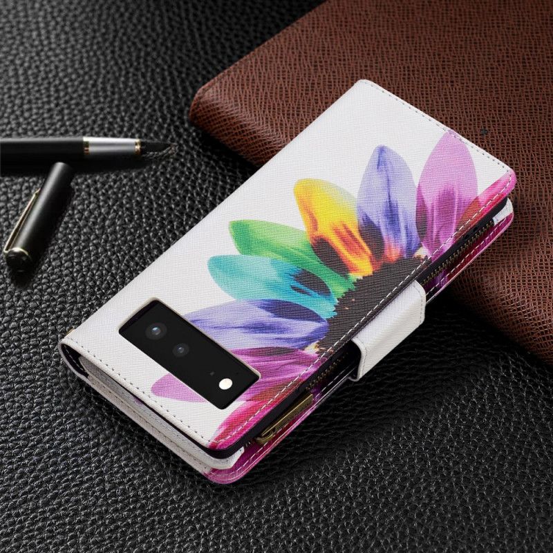 Leren Hoesje Google Pixel 6 Bloemzak Met Rits Bescherming Hoesje