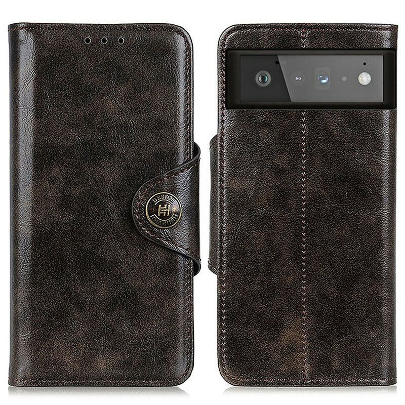 Leren Hoesje Google Pixel 6 Glanzend Imitatieleer Khazneh Bescherming Hoesje