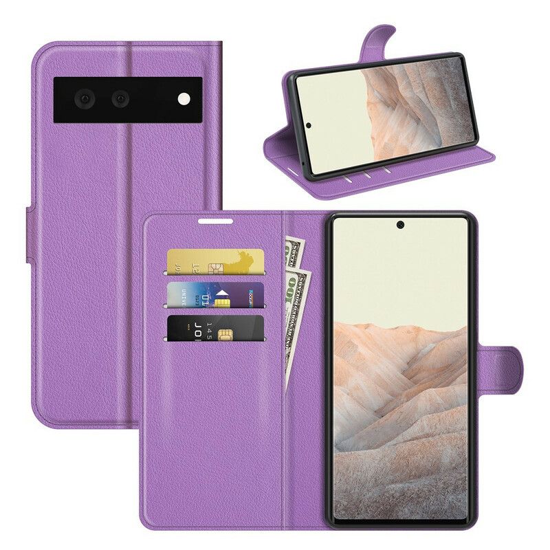 Leren Hoesje Voor Google Pixel 6 Klassiek Litchi Kunstleer