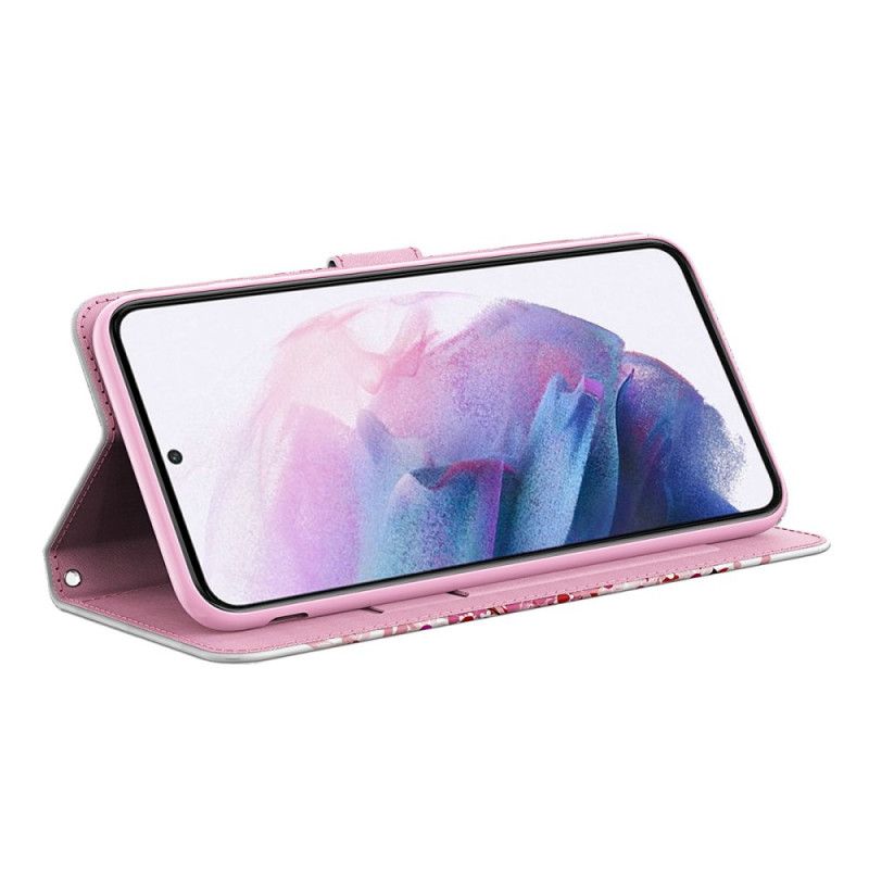 Leren Hoesje Voor Google Pixel 6 Roze Boom En Zwarte Kat