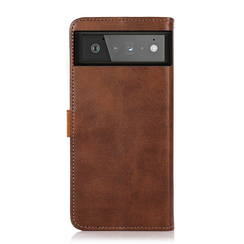 Leren Hoesje Voor Google Pixel 6 Tweekleurige Gouden Sluiting Khazneh