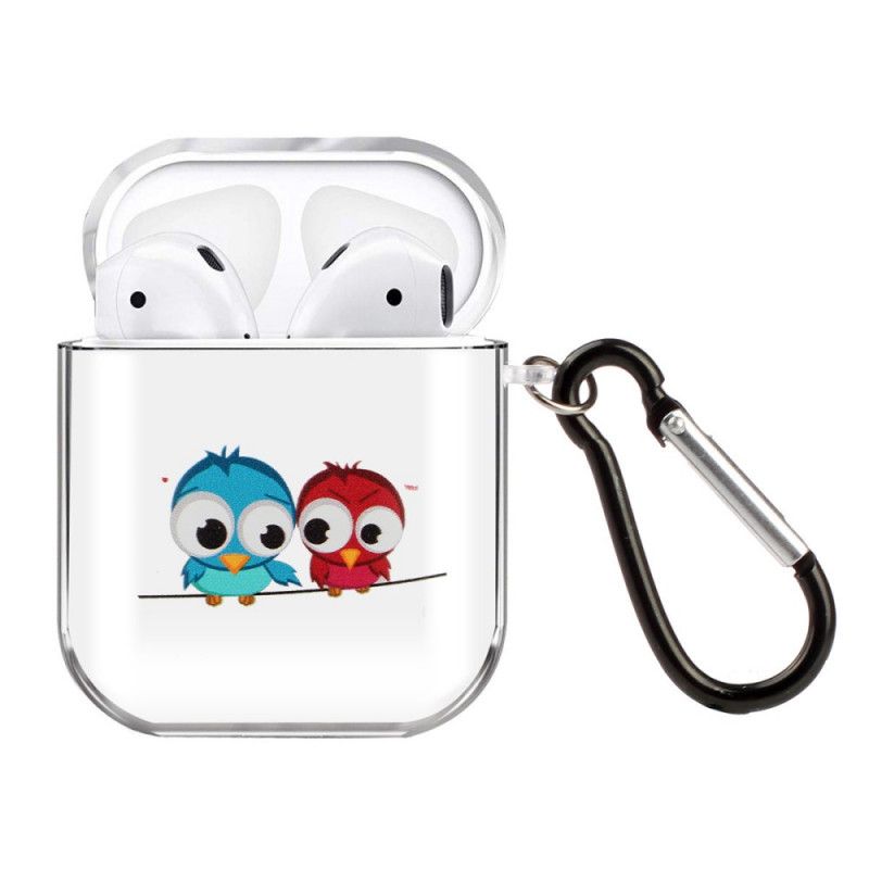 Case Hoesje AirPods Lichtblauw Geel Telefoonhoesje Transparante Siliconen Vogelserie
