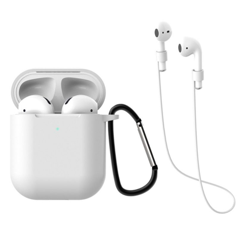 Case Hoesje AirPods Wit Zwart Telefoonhoesje Met Karabijnhaak En Koord