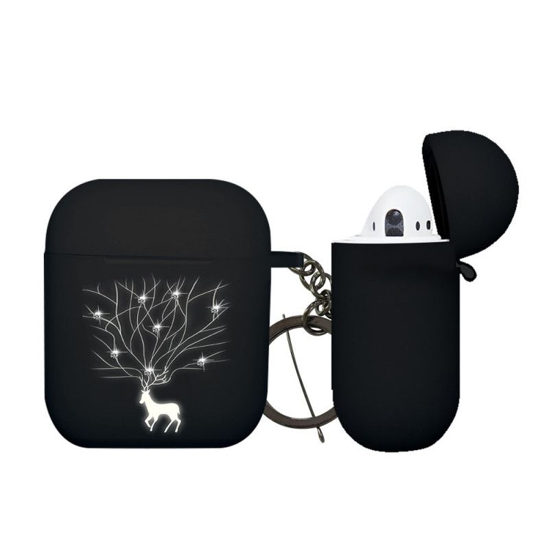 Hoesje AirPods Grijs Wit Serie Dieren Diamanten Nxed Met Karabijnhaak