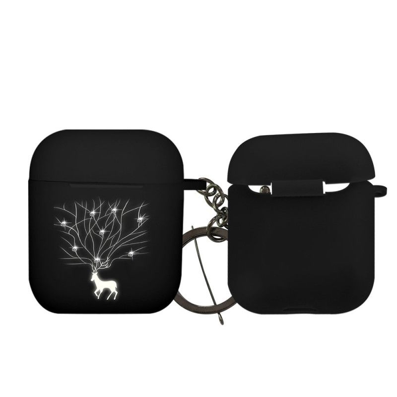 Hoesje AirPods Grijs Wit Serie Dieren Diamanten Nxed Met Karabijnhaak