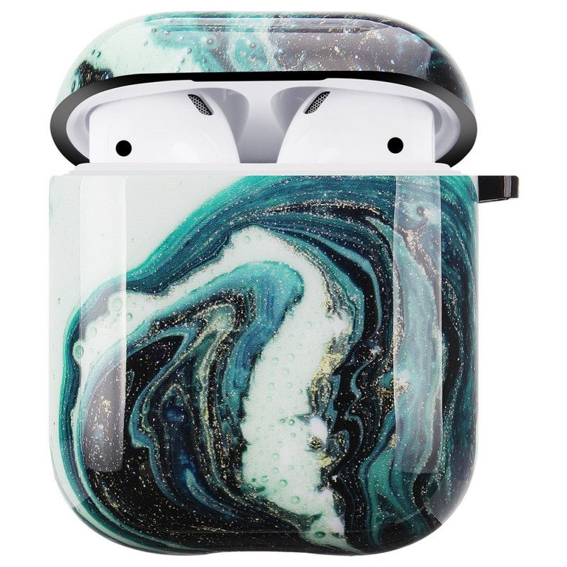 Hoesje AirPods Groen Roze Hard Marmer