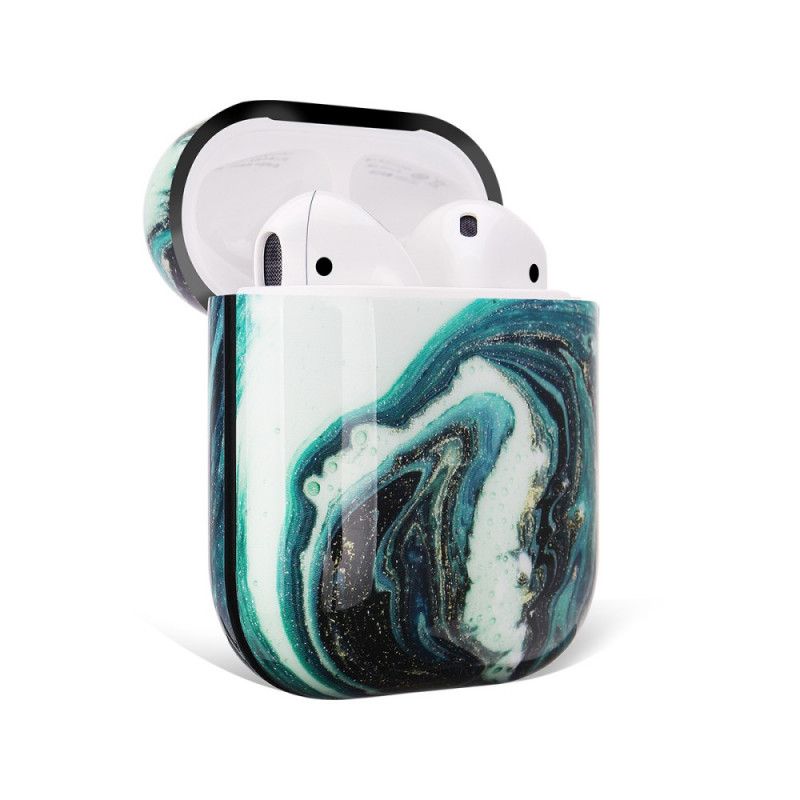 Hoesje AirPods Groen Roze Hard Marmer