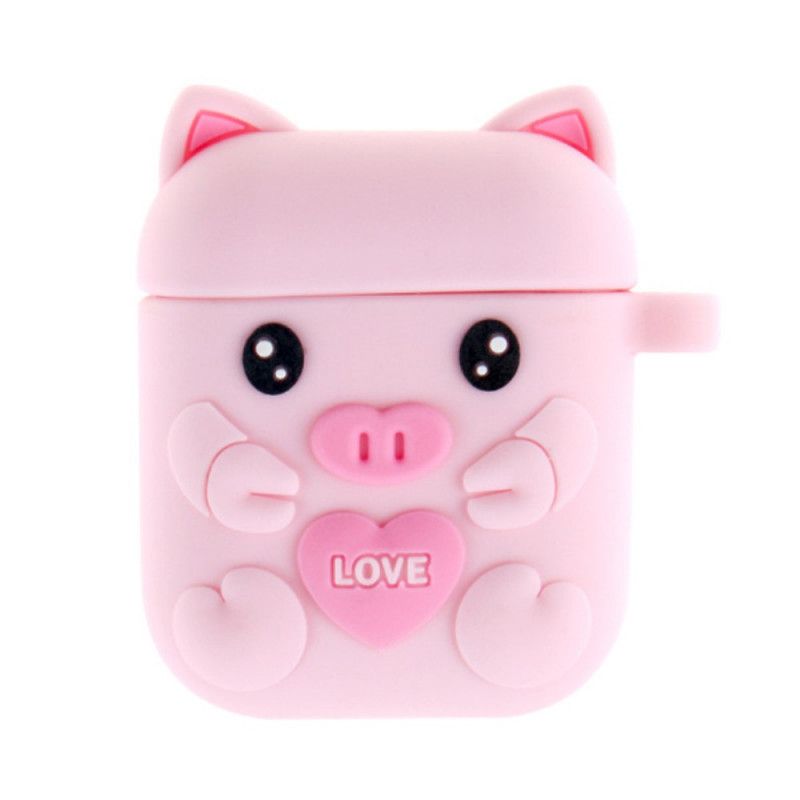 Hoesje AirPods Magenta Grijs Siliconen Varkensplezier