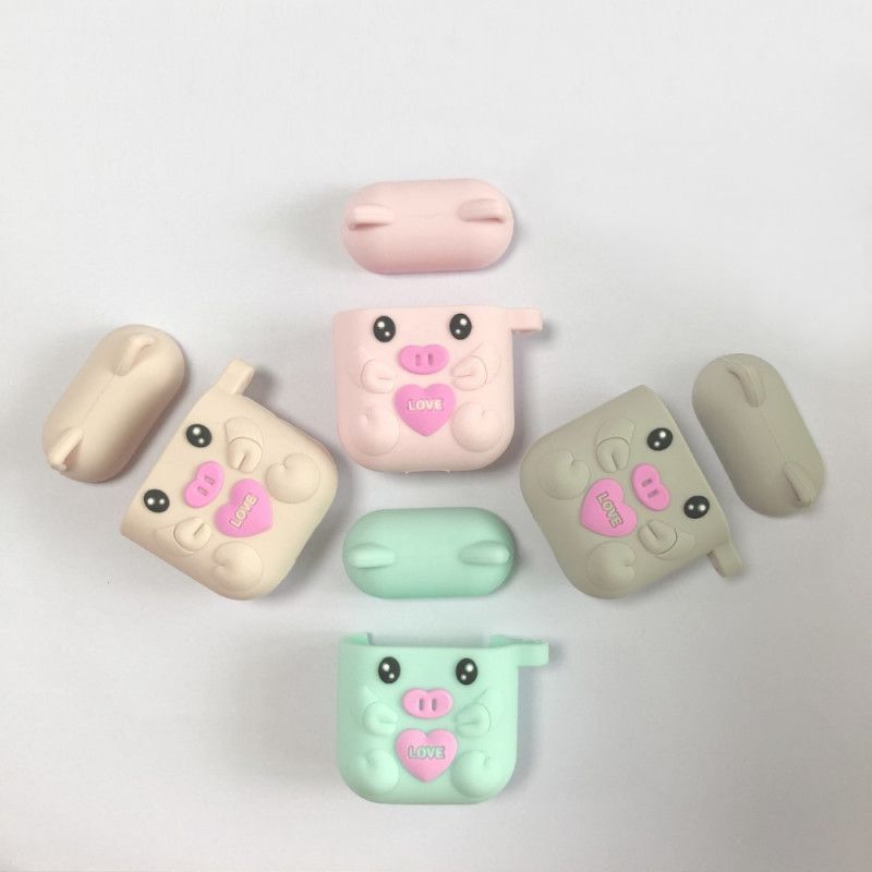 Hoesje AirPods Magenta Grijs Siliconen Varkensplezier