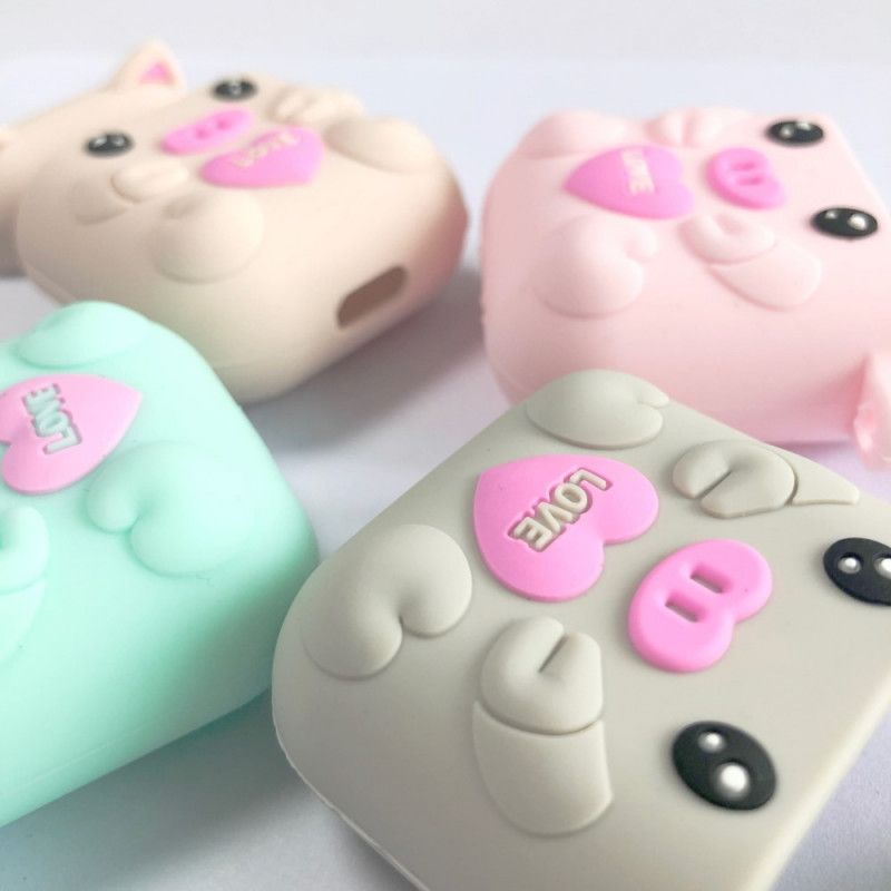 Hoesje AirPods Magenta Grijs Siliconen Varkensplezier