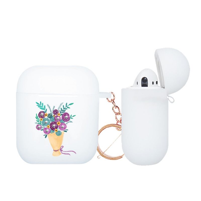 Hoesje AirPods Magenta Rood Serie Bloemenboeket Met Karabijnhaak