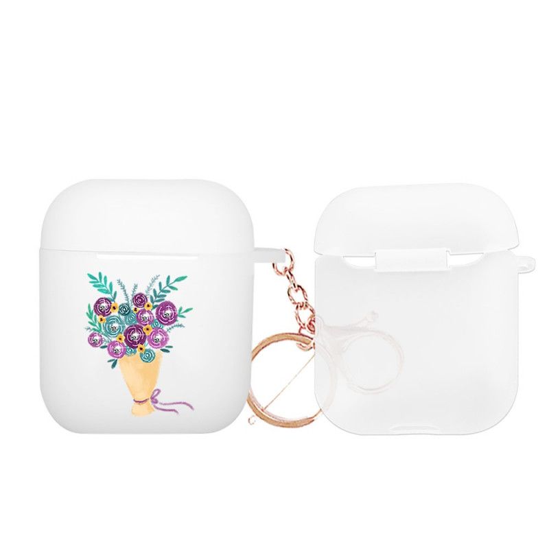 Hoesje AirPods Magenta Rood Serie Bloemenboeket Met Karabijnhaak