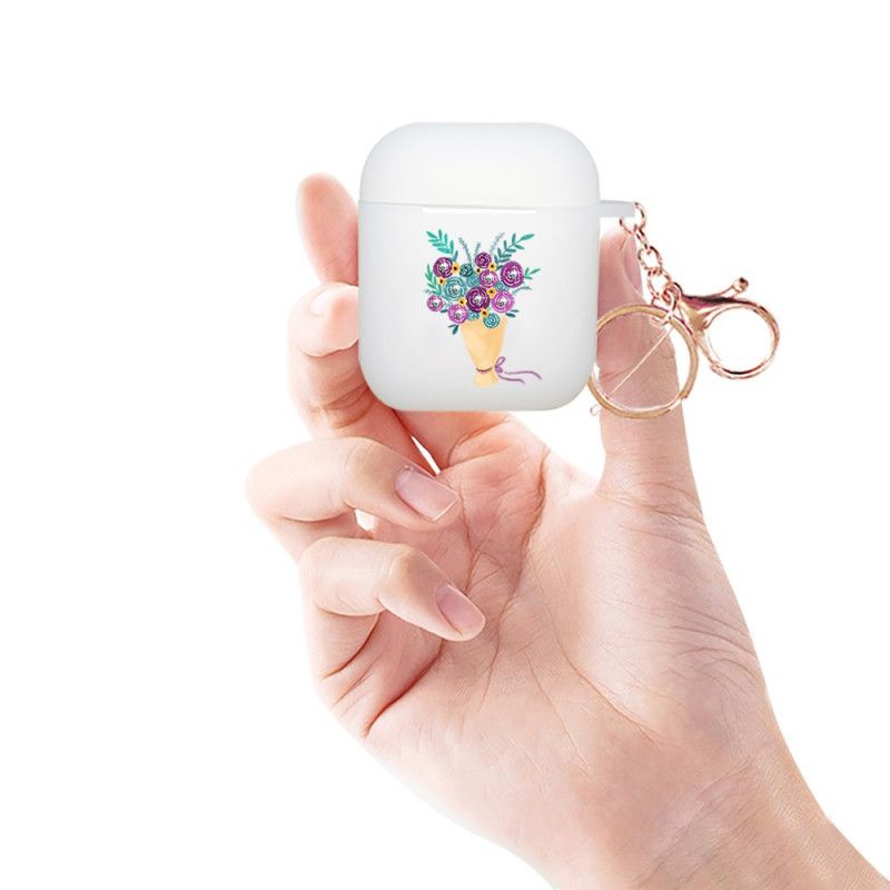 Hoesje AirPods Magenta Rood Serie Bloemenboeket Met Karabijnhaak