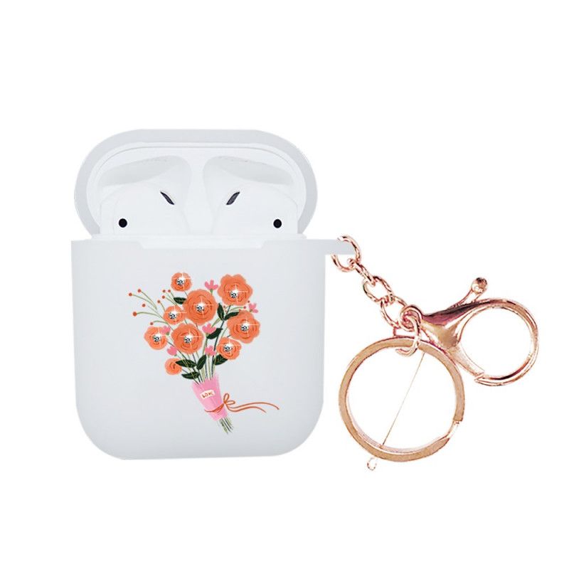 Hoesje AirPods Magenta Rood Serie Bloemenboeket Met Karabijnhaak