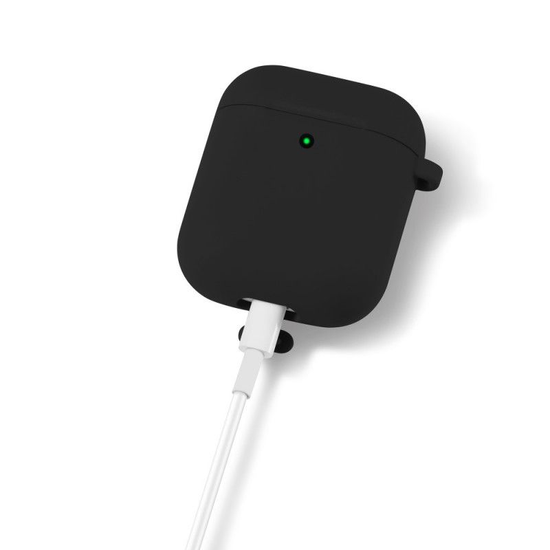 Hoesje AirPods Wit Zwart Met Oortelefoonbeschermer En Hoedenprins-Karabijnhaak