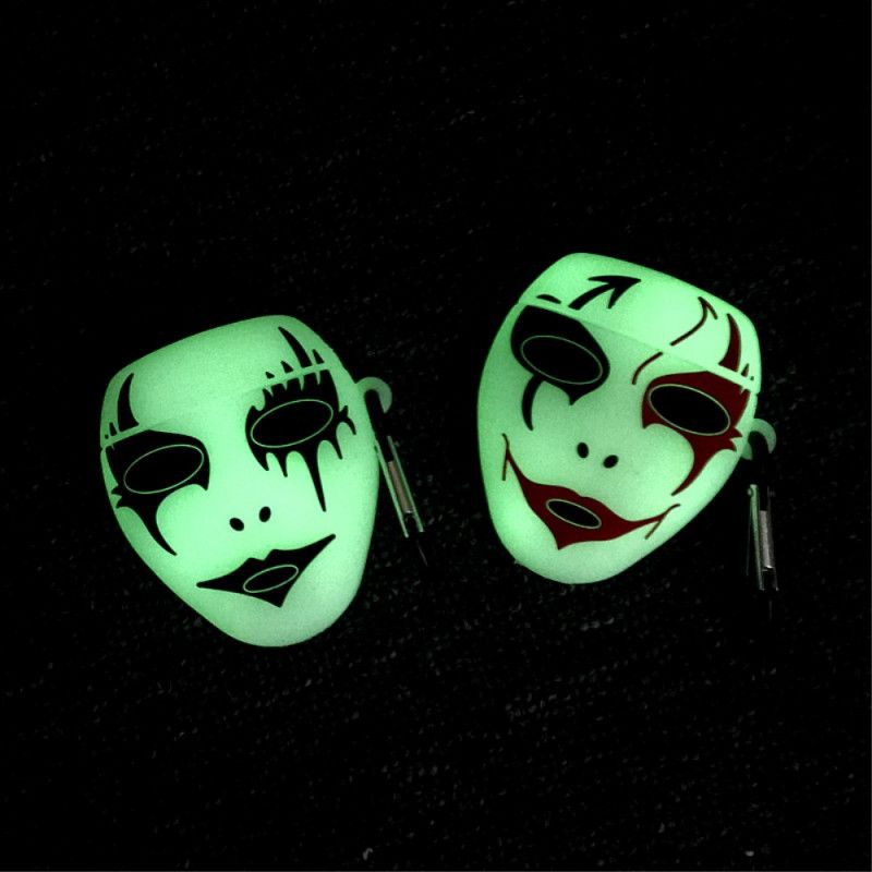 Hoesje voor AirPods Rood Zwart Fluorescerende Duivel Met Karabijnhaak
