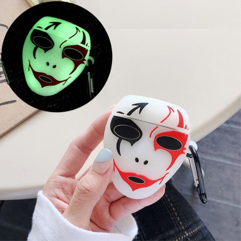 Hoesje voor AirPods Rood Zwart Fluorescerende Duivel Met Karabijnhaak