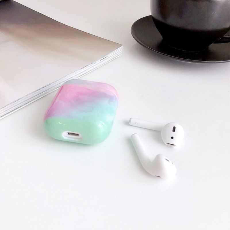 Hoesje voor AirPods Wit Zwart Siliconen Marmer Stijl