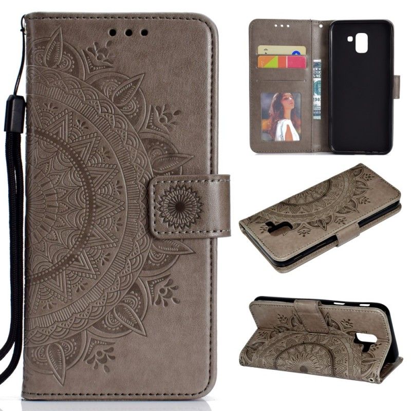 Bescherming Hoesje Samsung Galaxy J6 Magenta Grijs Zon Mandala