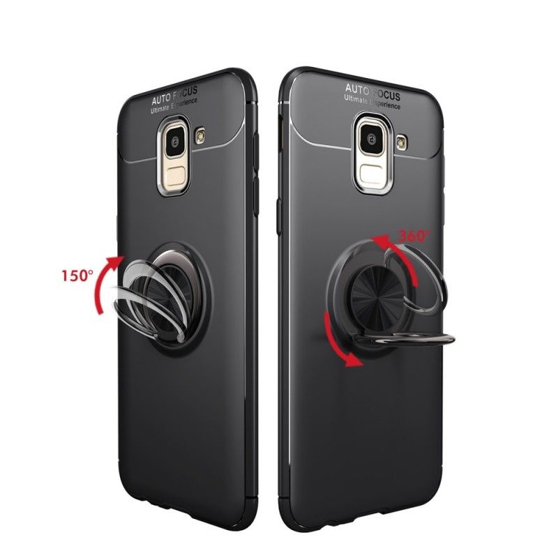 Cover Hoesje Samsung Galaxy J6 Rood Zwart Telefoonhoesje Roterende Ring