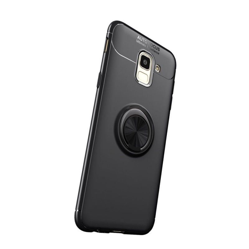 Cover Hoesje Samsung Galaxy J6 Rood Zwart Telefoonhoesje Roterende Ring
