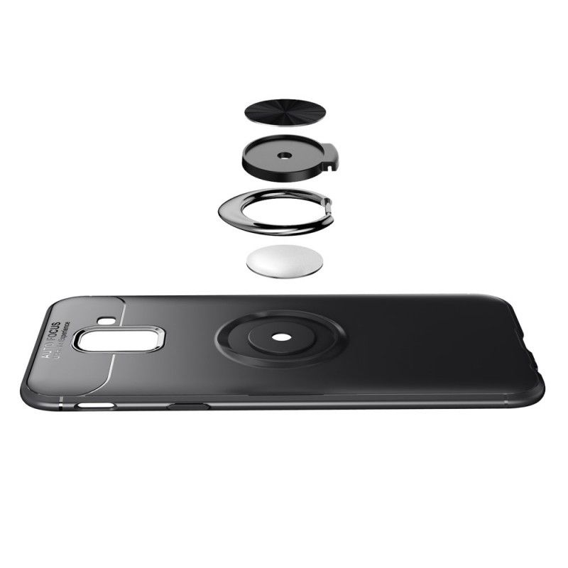 Cover Hoesje Samsung Galaxy J6 Rood Zwart Telefoonhoesje Roterende Ring