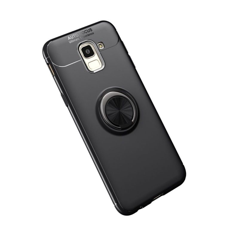 Cover Hoesje Samsung Galaxy J6 Rood Zwart Telefoonhoesje Roterende Ring