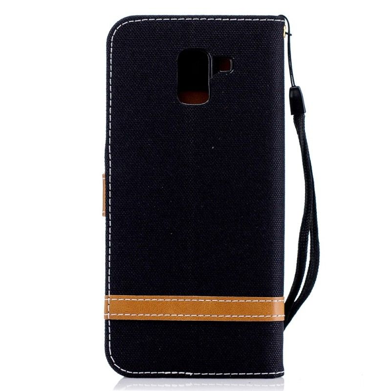 Flip Case Leren Samsung Galaxy J6 Grijs Zwart Stof En Leereffect