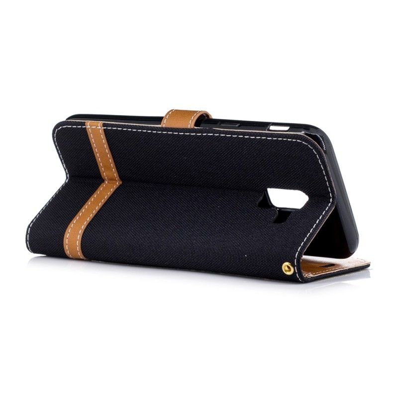 Flip Case Leren Samsung Galaxy J6 Grijs Zwart Stof En Leereffect