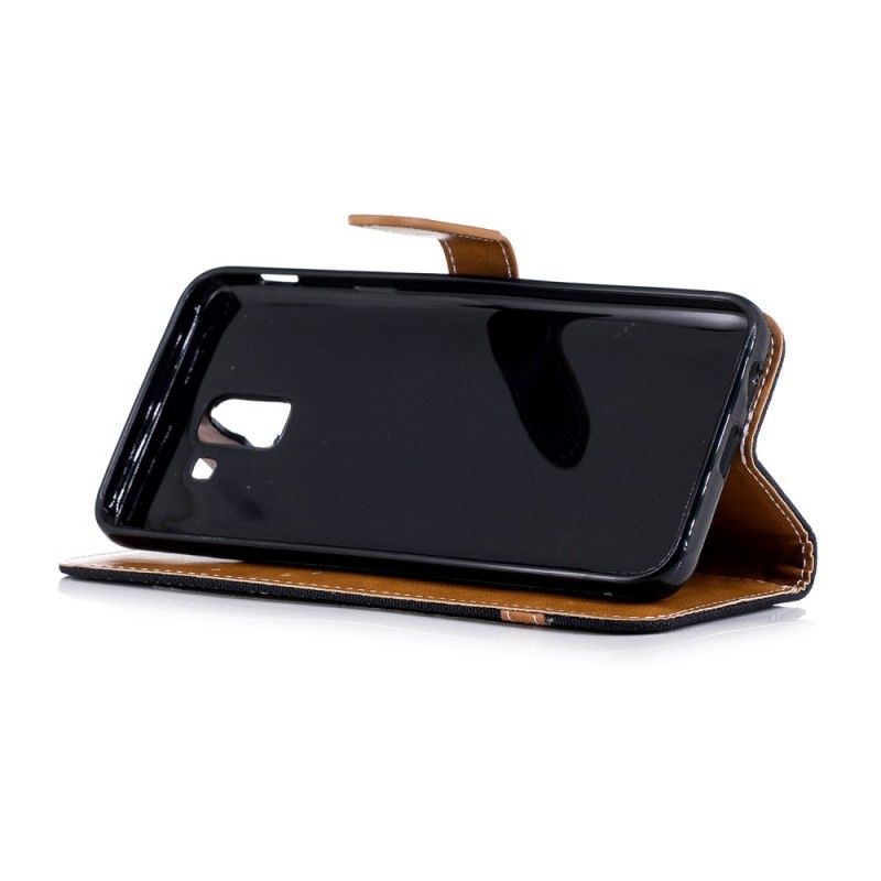 Flip Case Leren Samsung Galaxy J6 Grijs Zwart Stof En Leereffect