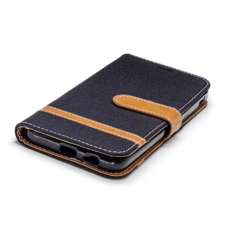 Flip Case Leren Samsung Galaxy J6 Grijs Zwart Stof En Leereffect